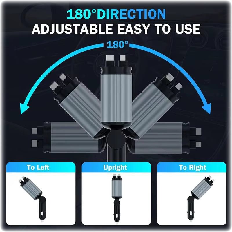 4 in 1 Car Charger with Starry Sky Spotlightretractable Car Charger with Charging Cable & 2Charging Ports, Universal Car Charger
